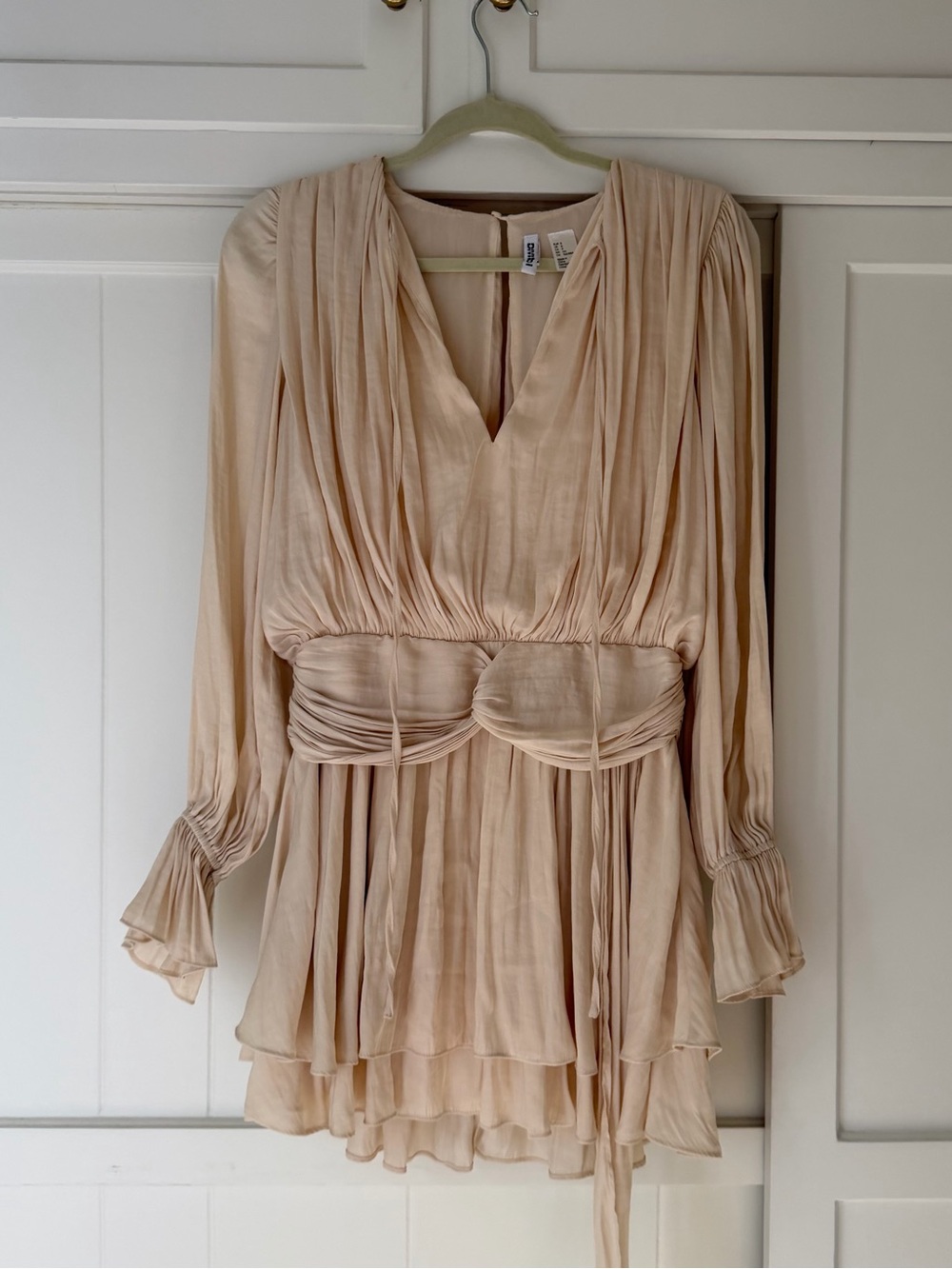 Women's Cream Long-Sleeve Pleated Dress